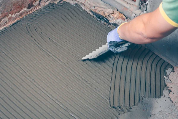 Profesyonel, karo bakan işleri elinde fayans döşeme aracı