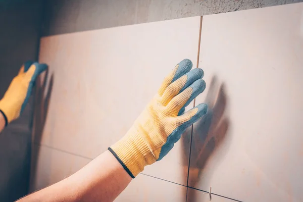 Azulejo Trabajo Monta Pared Azulejo Primera Clase Caro Tecnología Trabajo — Foto de Stock