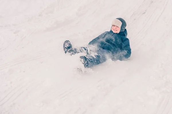 Patinage Sur Luge Depuis Montagne Temps Hivernal Givré — Photo