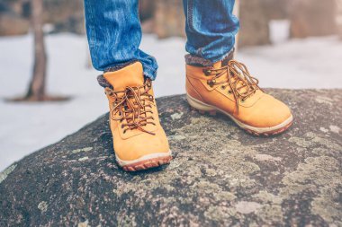 Bir kaya üzerinde duran bir gezgin ayak güzel görünümü