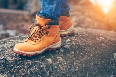 Bir kaya üzerinde duran bir gezgin ayak güzel görünümü