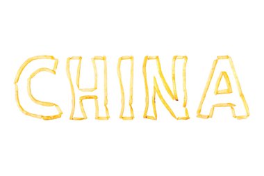 Çin kızarmış patates parçaları ile yapılan kelime beyaz bir arka planda izole