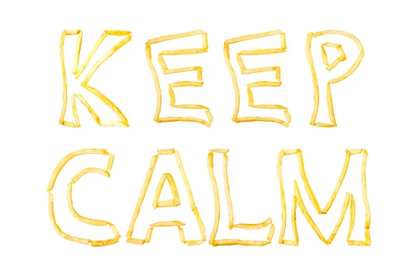 Mot Keep Calm Fait Avec Des Morceaux Frites Frites Isoler — Photo