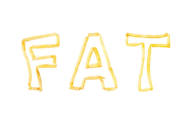 Mot Fat Fait Avec Des Morceaux Frites Frites Isoler Sur — Photo