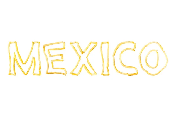 Meksika Sözcüğü Kızarmış Patates Kızartması Parçaları Ile Yapılan Beyaz Bir — Stok fotoğraf
