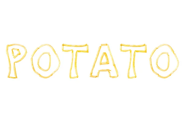 Kelime Patates Kızarmış Patates Kızartması Parçaları Ile Yapılan Beyaz Bir — Stok fotoğraf