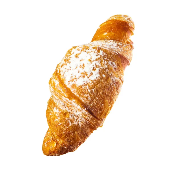 Fresh Ruddy Crispy Croissant Sugar Powder Isolate White Background — Stock Photo, Image