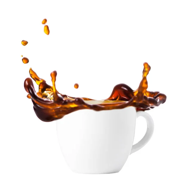 Black Coffee Splashed Out White Cup Isolate White Background Splash — Stock Photo, Image