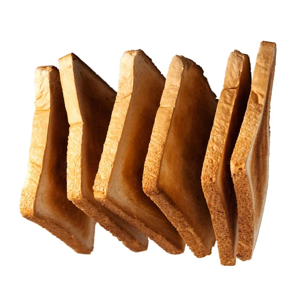 Flying Rostad Toast Isolerad Vit Bakgrund — Stockfoto
