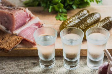 Rus sarhoşluk - votka ve aperatif - domuz yağı, sarımsak, ekmek