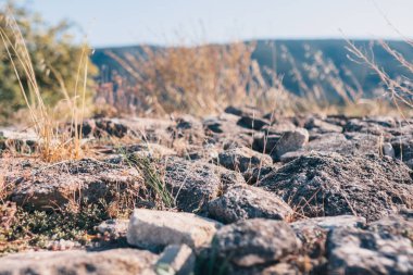 Antik bir fortun taş parçalarının yakın çekim