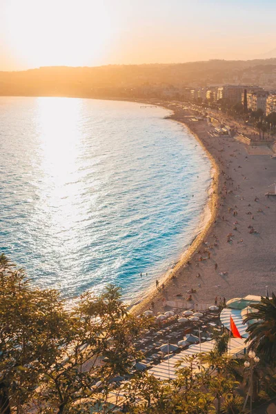 Vacker Ljus Mättad Solnedgång Över Strandpromenaden Nice — Stockfoto