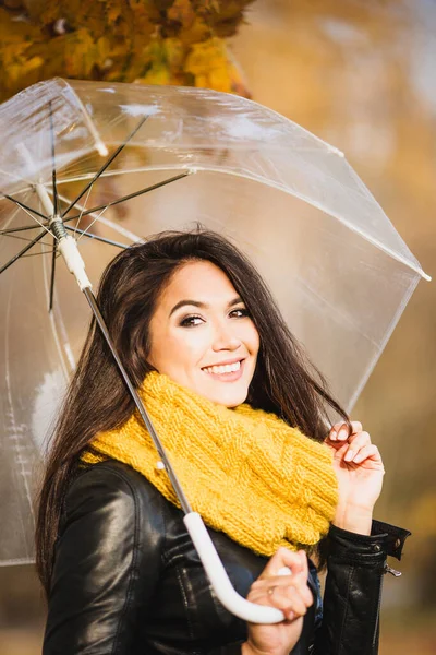 Encantadora Luxuosa Morena Graciosa Dia Chuvoso Sob Guarda Chuva — Fotografia de Stock