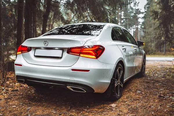 Minsk Belarus November 2019 Rear View White Elegant Luxury Car — Stock Photo, Image