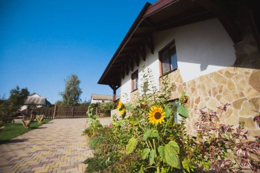 Minsk, Belarus - 24 Eylül 2020: Evin arka bahçesi - spor alanı, peyzaj ve dinlenme alanı