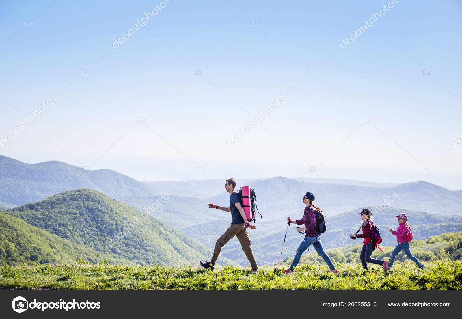 Family Two Kids Have Hiking Mountains — Stock Photo © yanlev - Main Image