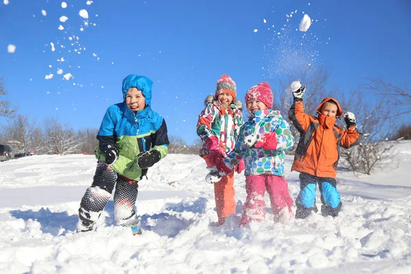 Groupe Enfants Jouant Sur Neige Hiver — Photo