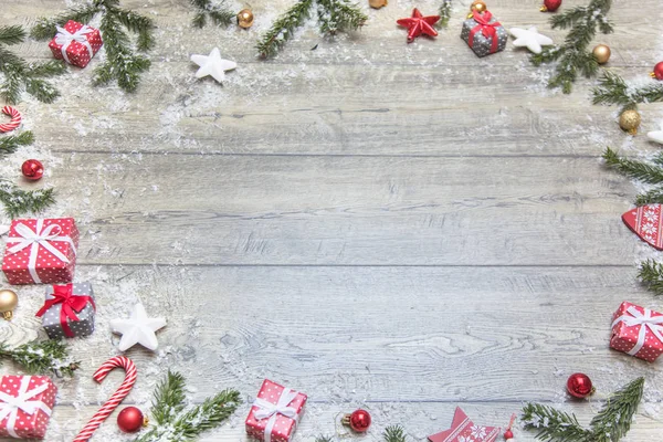 Mooie Set Van Kerst Accessoires Christmas Tree Takken Geschenken Decoraties — Stockfoto