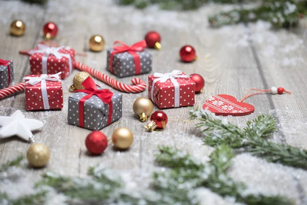 Bella Serie Accessori Natale Rami Albero Natale Regali Decorazioni Sul — Foto Stock