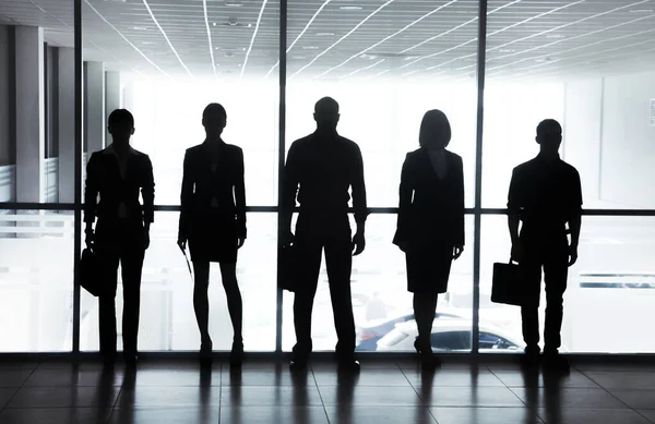 Group Ofl Silhouettes Businesspeople Comunications Background Business Centre — Stock Photo, Image