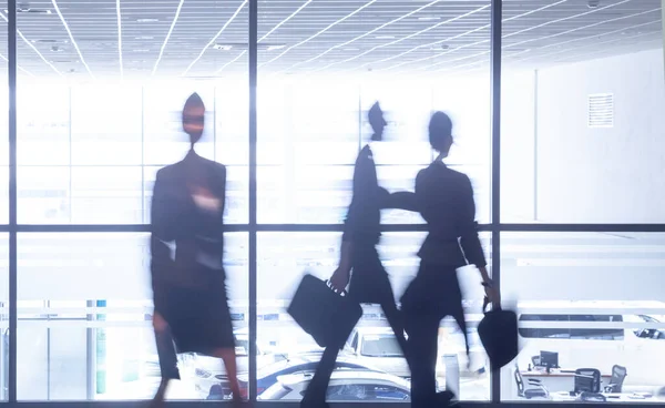 Groep Van Silhouetten Van Zakenmensen Communicatie Achtergrond Zakelijke Centrum — Stockfoto