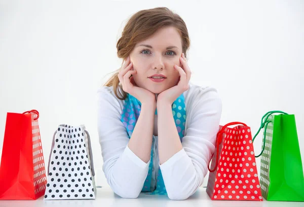 Cheerful Young Woman Shopping Bags — Stock Photo, Image