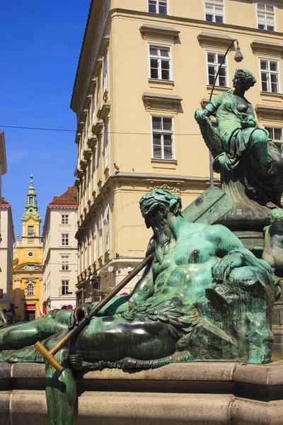 Widok Fontanny Donnerbrunnen Wiedniu Austria — Zdjęcie stockowe