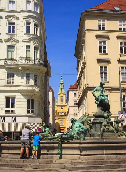 Viena Austria Mayo Vista Fuente Donnerbrunnen Mayo 2018 —  Fotos de Stock