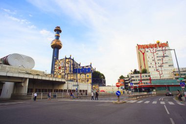 Vienna, Avusturya - 22 Mayıs: Spittelau atık yakma tesisi, Friedensreich Hundertwasser tarafından tasarlanmış tamamen revamped 2015 yılına kadar 22 Mayıs 2018
