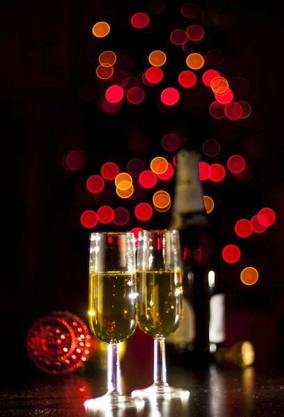 Spumante Glasses Bokeh Background Christmas Celebration Concept — Stock Photo, Image