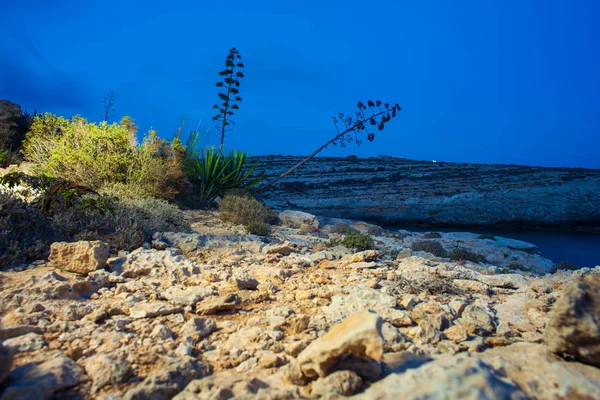 Night view of Cala Greca in Lampedusa — Stock Photo, Image