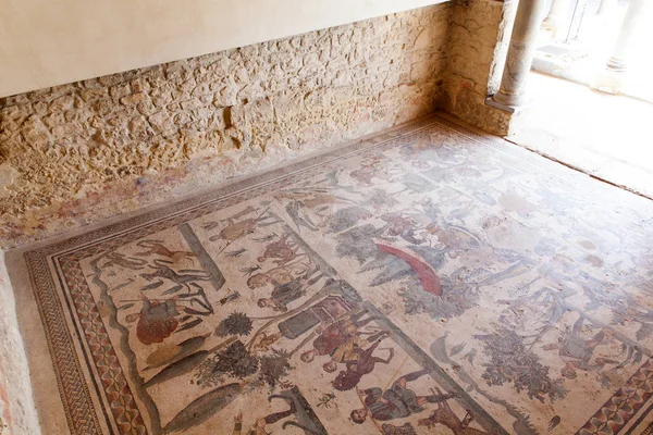 Mozaiki sali bankietowej w Villa Romana del Casale, Piaz — Zdjęcie stockowe