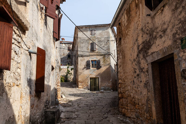 View of typical istrian alley in Valle - Bale. Istria, Croatia