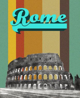 Renkli arkaplanda Roma Kolezyumu 'nun çizimi