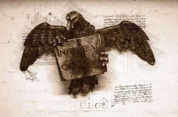 Sketch Wooden Sculpture Eagle Holding Book Gospel Inscription Principio Erat — Stock Photo, Image