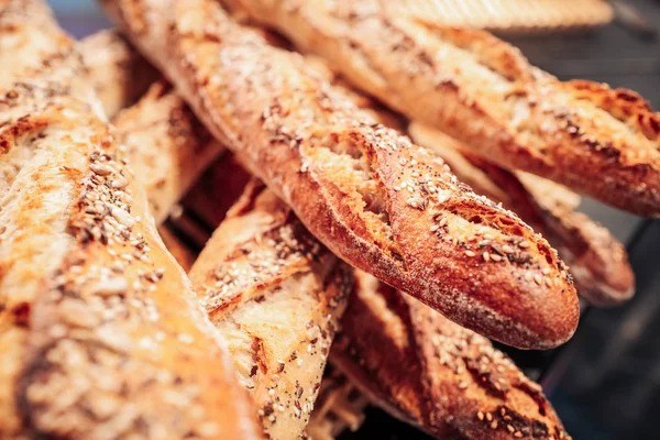 Pães Baguete Franceses Frescos Crocantes — Fotografia de Stock