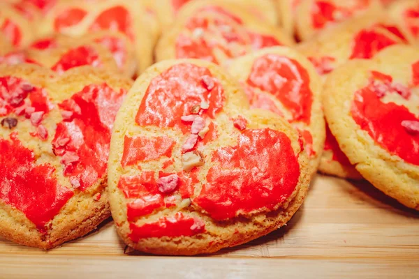 Hjärtformade Cookies För Alla Hjärtans Dag Firande — Stockfoto