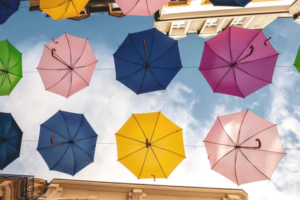 Umbrellas installation in the city center of Luxembourg — Stock Photo, Image