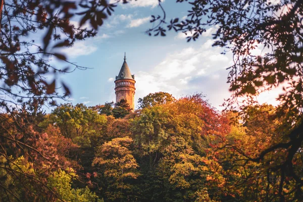 Tower of the Bank of Luxembourg surrounded by trees — Stock Photo, Image