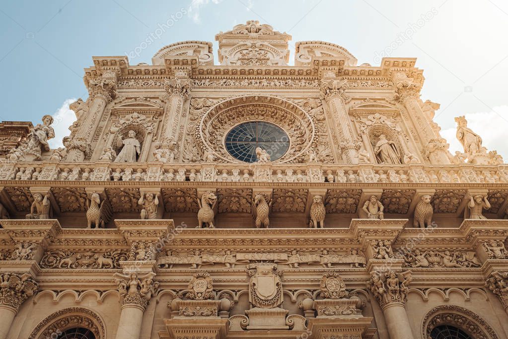 LECCE, ITALY /  SEPTEMBER 2019: The facade of the Basilica of Sa