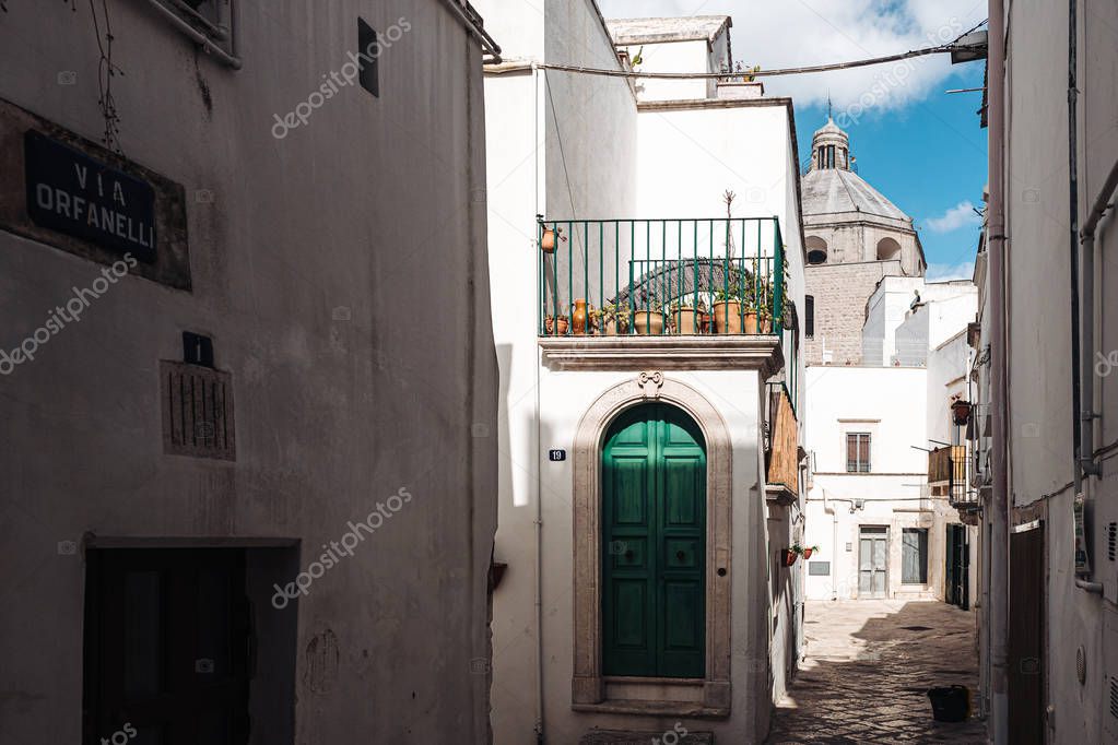 MARTINA FRANCA, ITALY / SEPTEMBER 2019: Tiny streets in the old 
