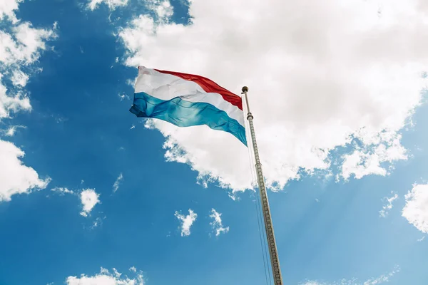 Luxembourg National Flag Waving Petrusse Valley — Stock Photo, Image