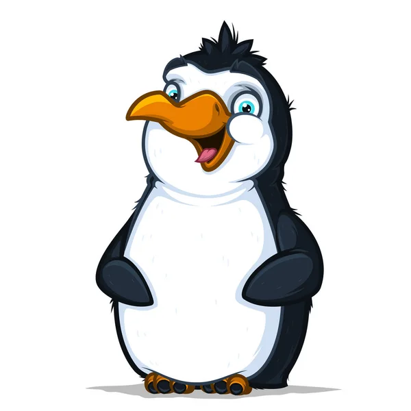 Carino pinguino allegro con un sorriso divertente — Vettoriale Stock