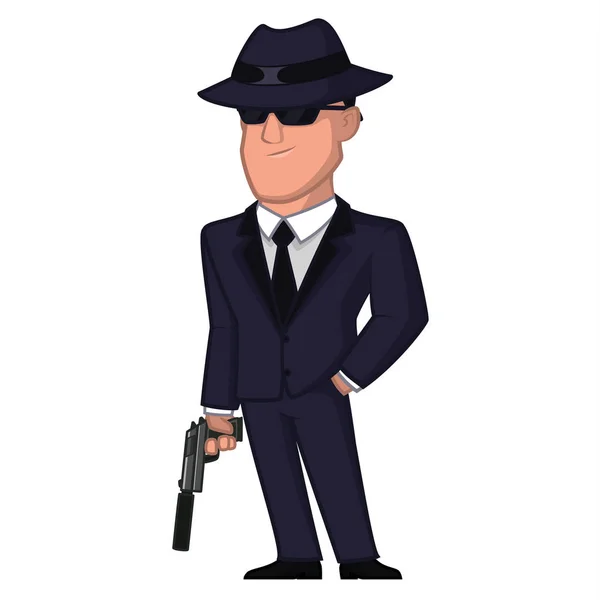 Spionera i en hatt och med en pistol Royaltyfria Stockvektorer
