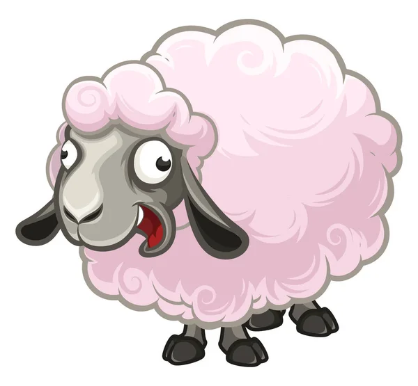 Cartoon furry crazy little sheep screaming fun — Stock Vector