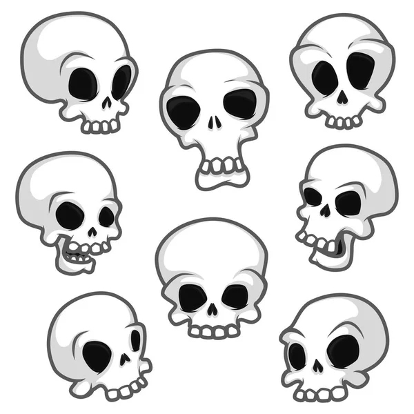 Set of eight skulls with different emotions — Stock Vector