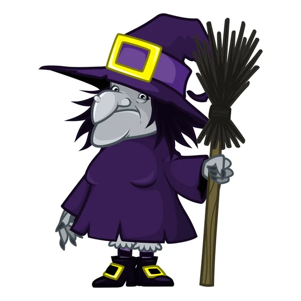 Old witch in a hat and with a magic broom Stock Illustration