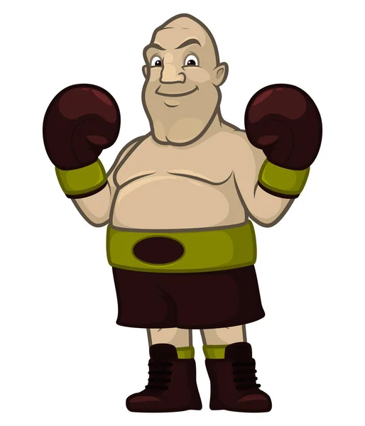 Alto calvo y potbellied boxeador de peso pesado de dibujos animados Vector de stock