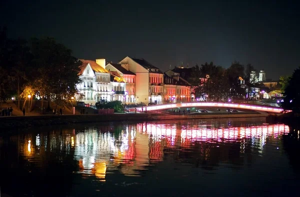 Night City River Beautiful View Metropolis Background Belarus Minsk Nemiga — Stock Photo, Image