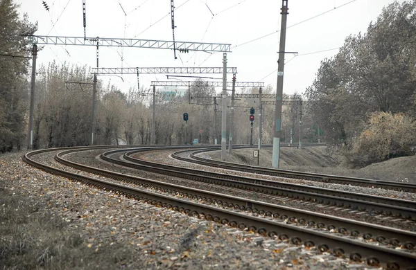 Ferroviária no outono na Bielorrússia — Fotografia de Stock
